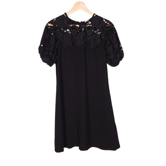 Shoshanna Anthropologie Womens Dress 0 Black Floral Lace A Line Mini Puff Sleeve - Picture 1 of 13
